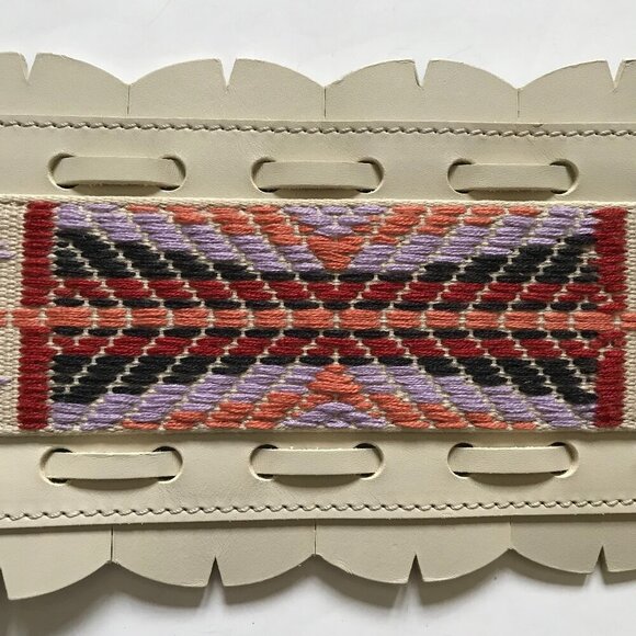 Isabel Marant Wide Waist Belt Womens Medium Cream Leather Embroidered Woven Boho main image 8